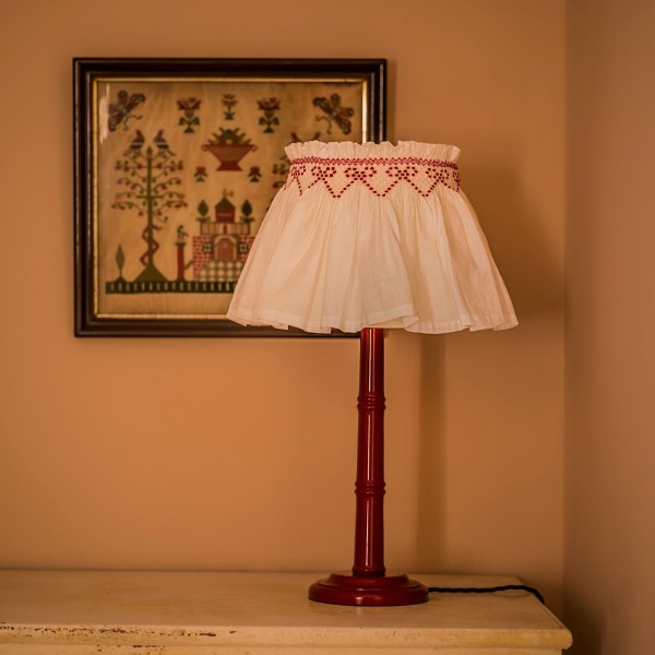 Edit58 x Smock London Elsie Lampshade Skirt Cross Hatch Cotton with Crimson Ribbon Hand Smocking Edit58 x Smock London Elsie Lampshade Skirt Cross Hatch Cotton with Crimson Ribbon Hand Smocking