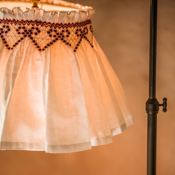 Edit58 x Smock London Elsie Lampshade Skirt Cross Hatch Cotton with Crimson Ribbon Hand Smocking Edit58 x Smock London Elsie Lampshade Skirt Cross Hatch Cotton with Crimson Ribbon Hand Smocking