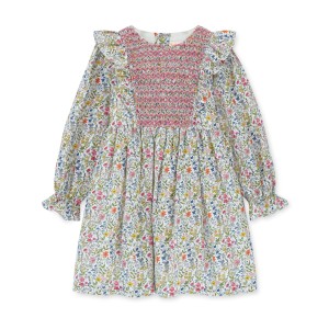 Anna Pavlova Dress Secret Garden Linen with Sweet William Hand Smocking Anna Pavlova Dress Secret Garden Linen with Sweet William Hand Smocking