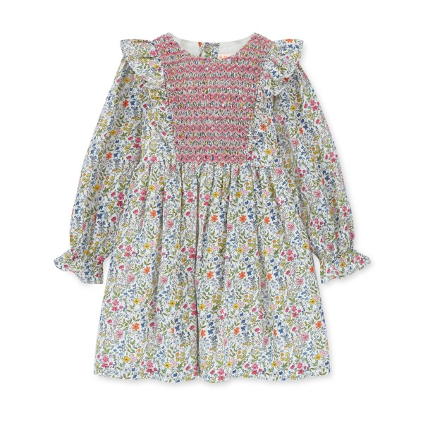 Anna Pavlova Dress Secret Garden Linen with Sweet William Hand Smocking