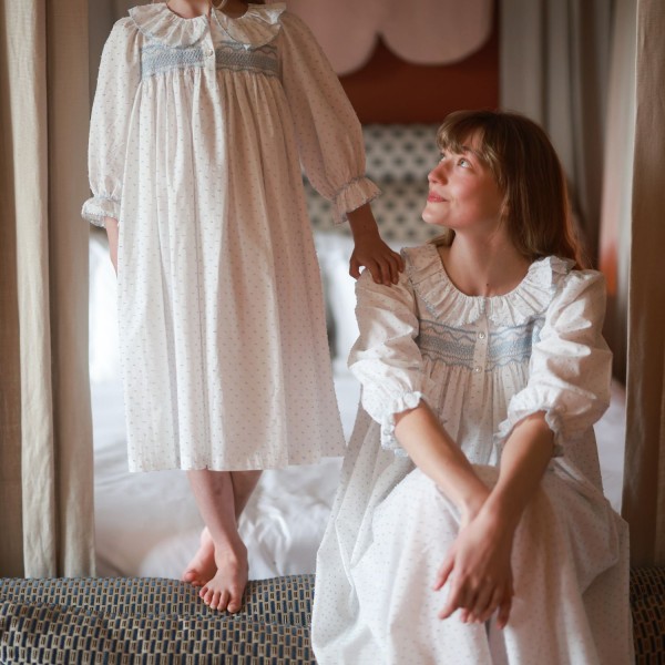 Nightingale Girl's Dress Forget Me Not Plumetti with Delphinium Hand Smocking