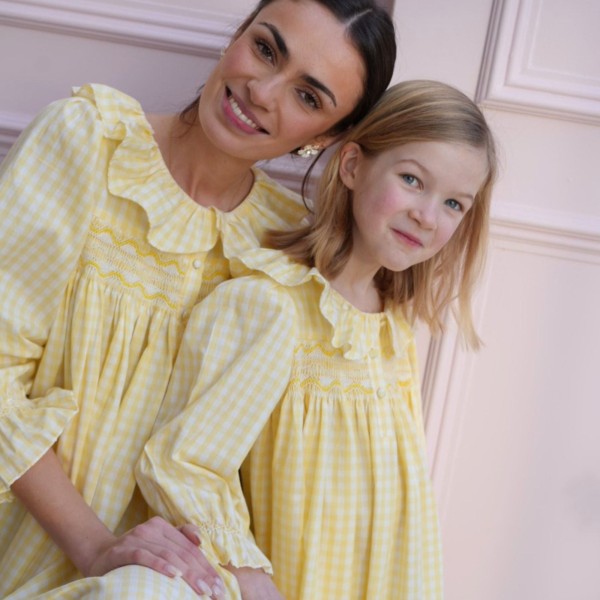 Nightingale Girl's Dress Primrose Gingham with Daffodil Hand Smocking Nightingale Girl's Dress Primrose Gingham with Daffodil Hand Smocking