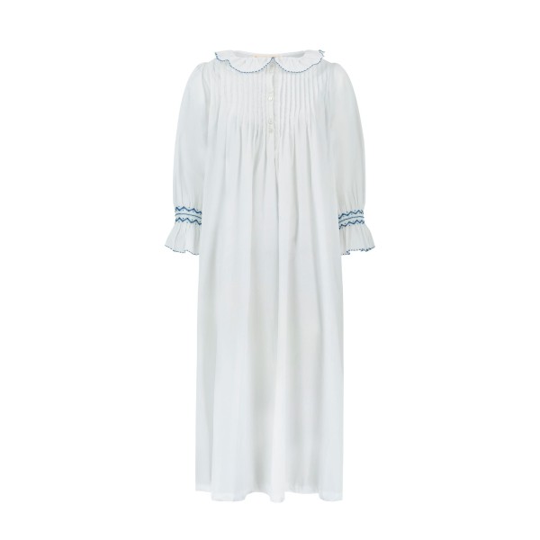 Bessie Coleman Women's Dress Moonstone Cotton with Sapphire Hand Smocking Bessie Coleman Women's Dress Moonstone Cotton with Sapphire Hand Smocking