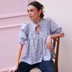 Scholl Blouse Bubble Weave Cotton with Double Cream Hand Smocking Edition 60 Scholl Blouse Bubble Weave Cotton with Double Cream Hand Smocking Edition 60