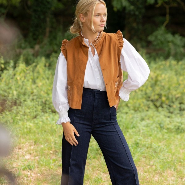 C J Walker Waistcoat Butterscotch Needlecord with Spiced Vanilla Hand Smocking Edition 5