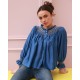 Cleopatra Blouse Cobalt Silk Cotton Sapphire with Vanilla Hand Smocking Edition 33