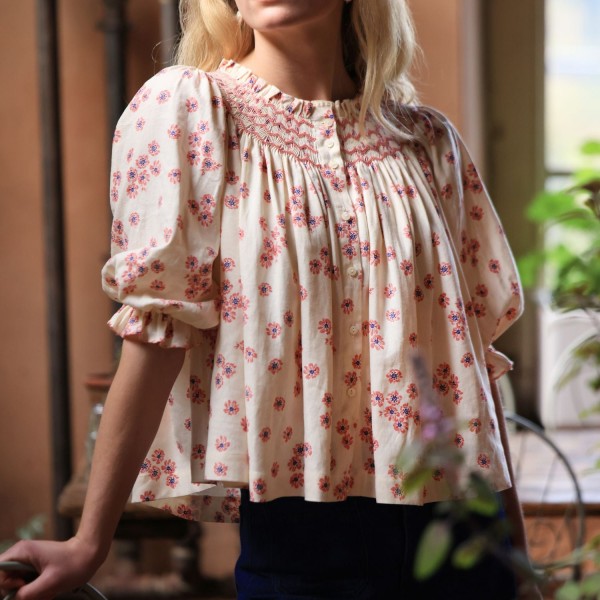 Cleopatra Blouse Painted Petals with Blush Hand Smocking Edition 38 Cleopatra Blouse Painted Petals with Blush Hand Smocking Edition 38