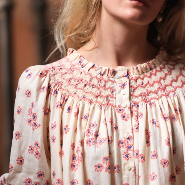 Cleopatra Blouse Painted Petals with Blush Hand Smocking Edition 38 Cleopatra Blouse Painted Petals with Blush Hand Smocking Edition 38