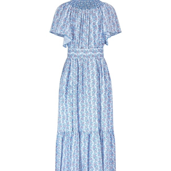 Colette Dress Passionflower Trellis with Delphinium Blue Hand Smocking