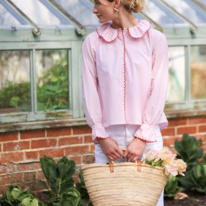 De Beauvoir Blouse Dolls House Stripe with Kiss Kiss Embroidery
