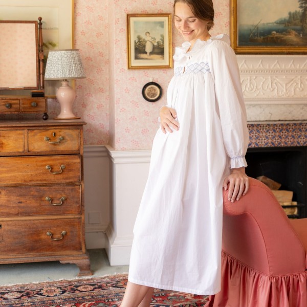 Mother Teresa Women's Nursing & Maternity Dress Long Sleeves with Mermaid Tail Forget Me Not Hand Smocking
