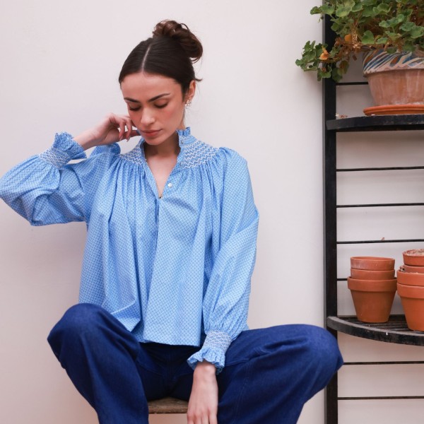Pom x Smock London Scholl Blouse Paperwhite Ditsy with Snowdrop Hand Smocking Edition 61 Pom x Smock London Scholl Blouse Paperwhite Ditsy with Snowdrop Hand Smocking Edition 61