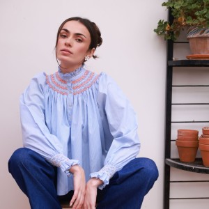 Scholl Blouse Oxford Stripe with Orange Blossom Hand Smocking Edition 62 Scholl Blouse Oxford Stripe with Orange Blossom Hand Smocking Edition 62