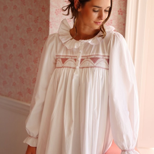 Nightingale Women's Dress Long Sleeves Moonstone with Kir Royale Hand Smocking Nightingale Women's Dress Long Sleeves Moonstone with Kir Royale Hand Smocking