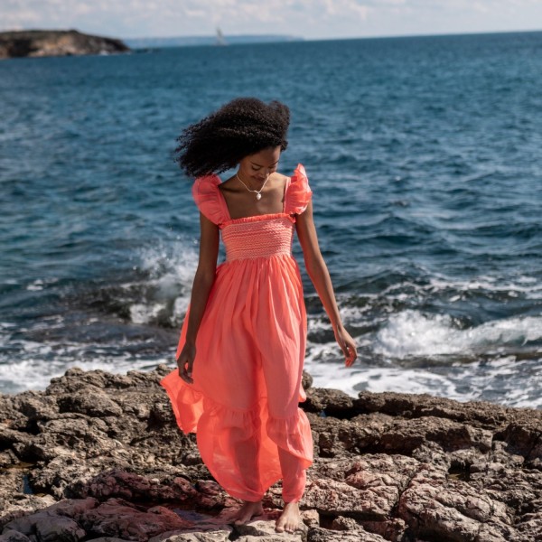 Wallis Simpson Dress Coral Dreams Organdie with Chantilly Hand Smocking
